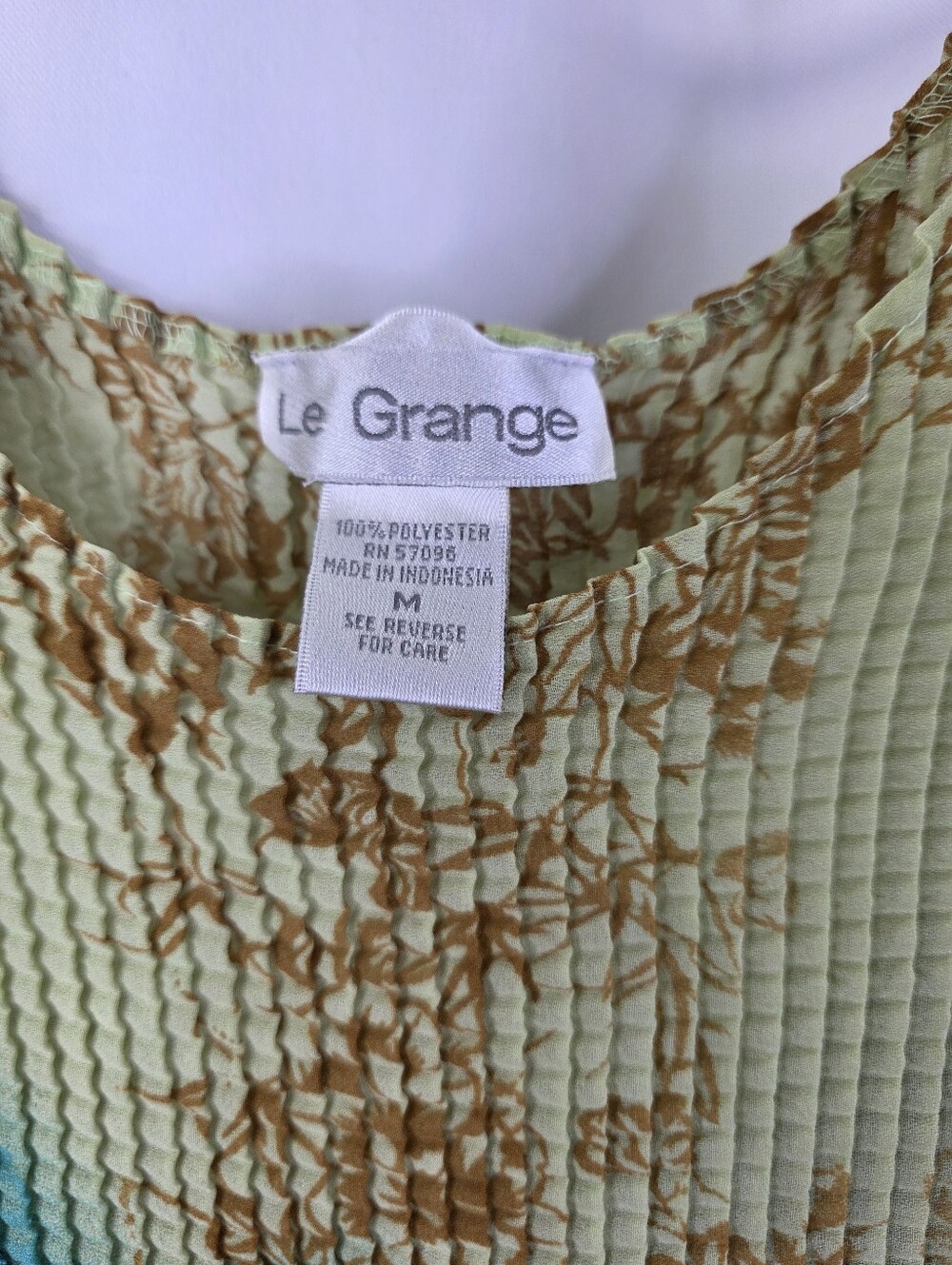 Le Grange Y2K Women's Size Medium Waffle Stretch Blouse Crinkle Blue Floral 2000 - Picture 8 of 14